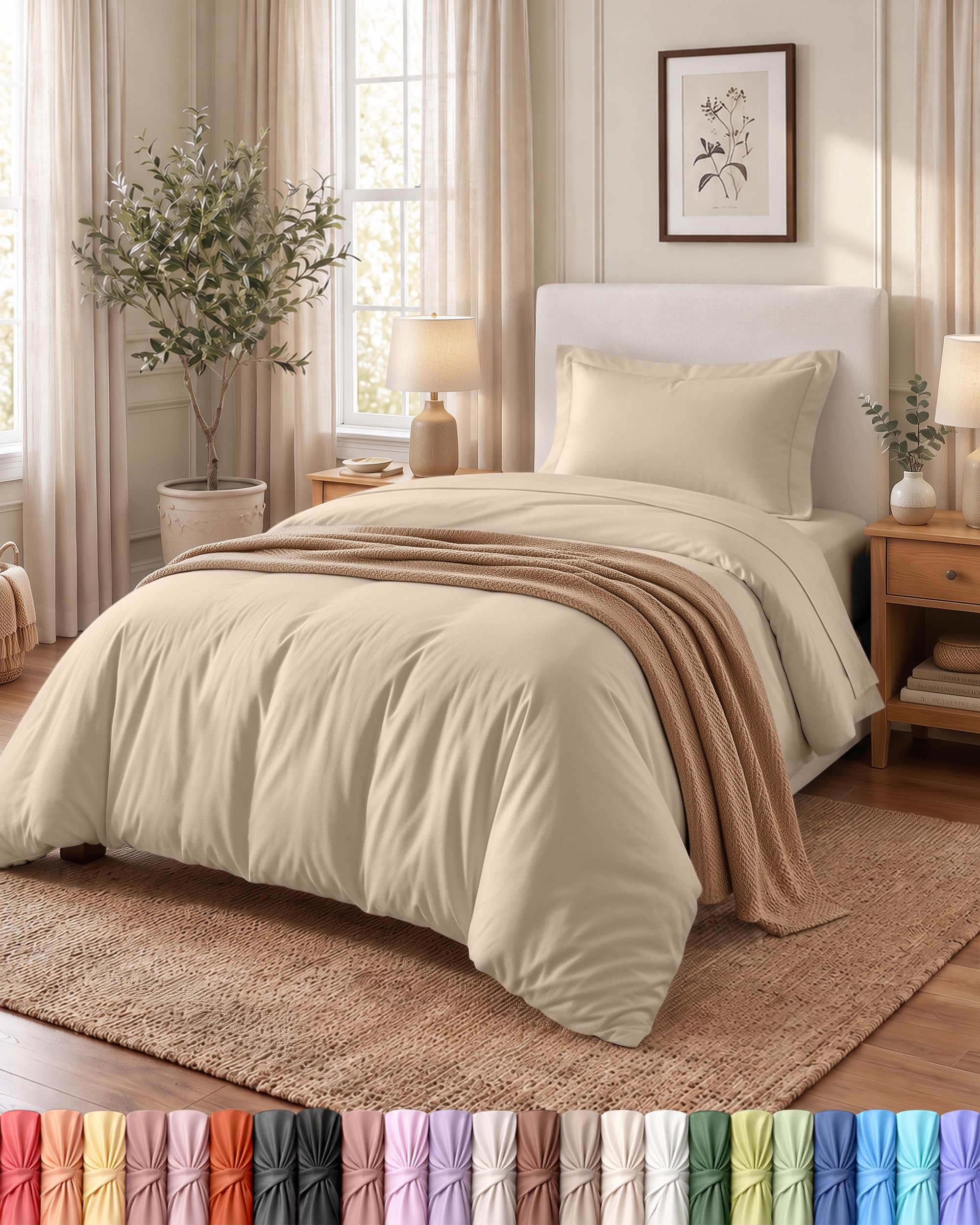 Duvet Cover Twin/Twin XL, 2 PC Cotton Like Polyester, Zipper Closure, Beige