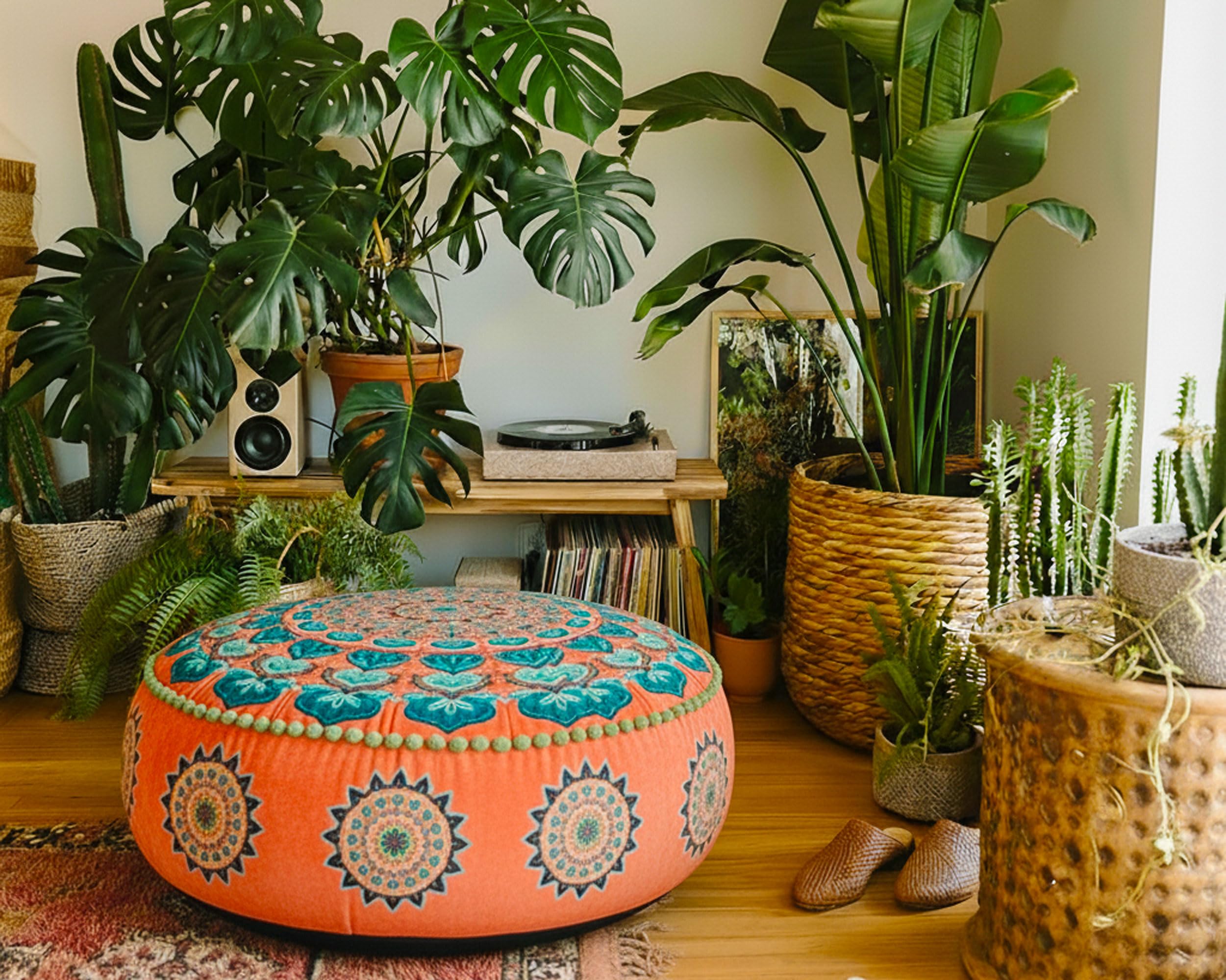 Mandala Life ART Fodera per cuscino da pavimento rotondo bohémien - 60 cm - 100% cotone - Custodia pouf per pouf per soggiorno, camera da letto, patio e altro