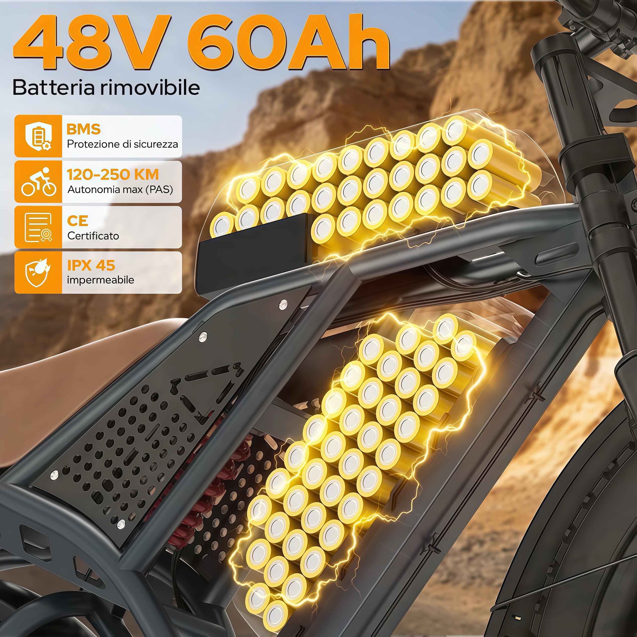 S8 Bici Elettrica 20 Pollici, Doppio Motore ad Alte Prestazioni, Doppia Batteria Rimovibile 48V 60Ah, Autonomia 120-250 KM, Sospensione Idraulica, Cambio Shimano 7 Velocità, E-Bike Uomo Donna