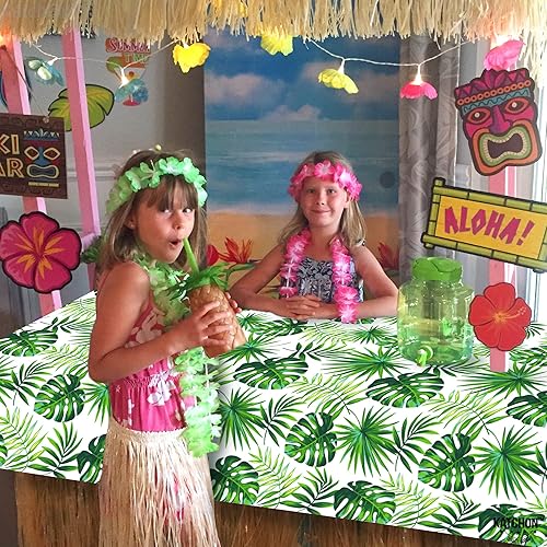 Miniatura 3 de KatchOn, Manteles hawaianos para fiestas, 2 piezas, 54 x 108 pulgadas, mantel Luau, decoraciones de fiesta Luau, mantel tropical de hojas verdes,