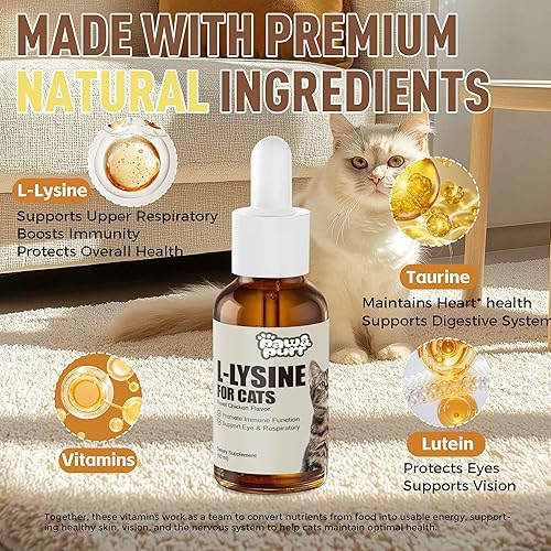 Miniatura 3 de Suplemento de L-lisina para gatos, gotas líquidas de L-lisina para gatitos con vitaminas taurina, apoyo inmunológico, respiratorio felino,