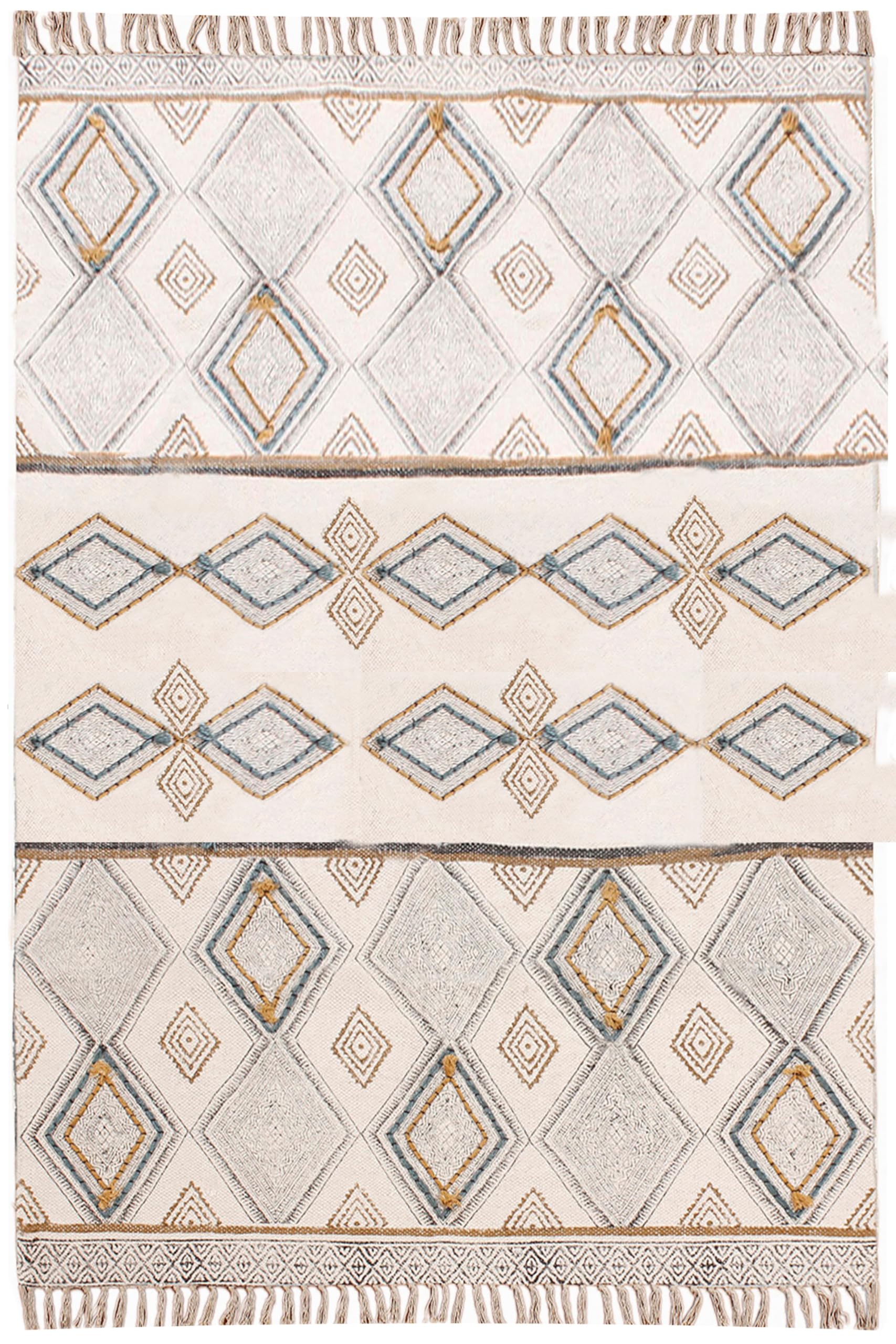Tapis marocain de qualité supérieure en coton beige et gris pour salon chic