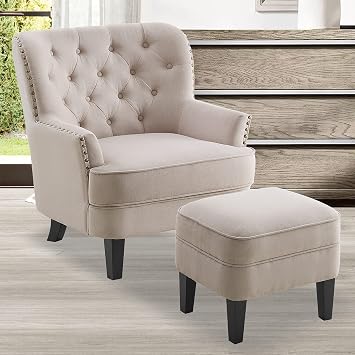 Rosevera McCarthy Furniture ottoman Arm Living Room Comfy Small Accent Chairs for Bedroom, Standard Size, Natural