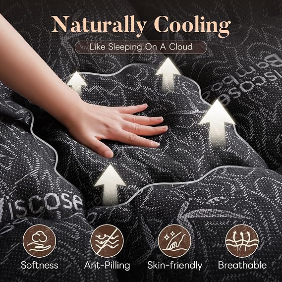 Twin Mattress Topper Viscose Made from Bamboo, Thick Pillow Top Mattress Pad for Back Pain Relief, Breathable Mattress Protector for Hot Sleepers, Fits 6-18 Mattress, Dark Gray
