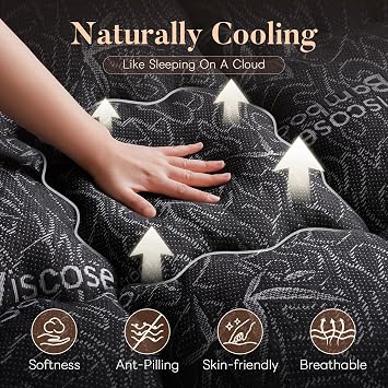 Twin Mattress Topper Viscose Made from Bamboo, Thick Pillow Top Mattress Pad for Back Pain Relief, Breathable Mattress Protector for Hot Sleepers, Fits 6-18 Mattress, Dark Gray