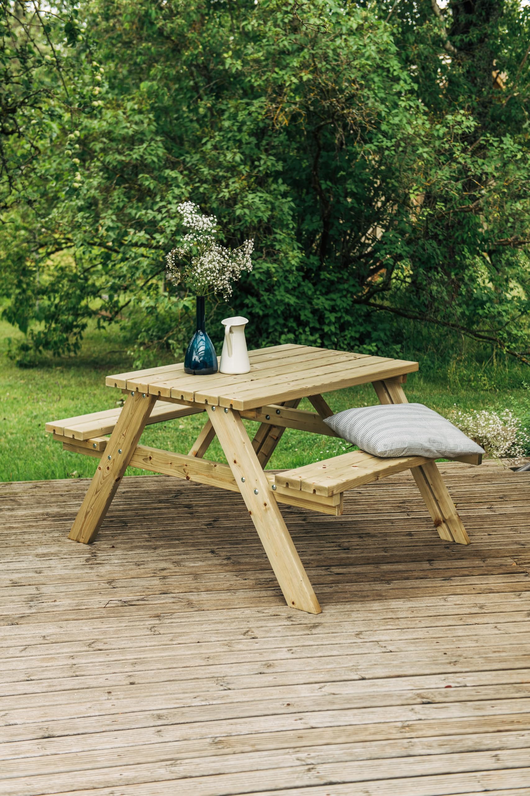 AMATA Classis - Panca da picnic in legno, per esterni, mobili da giardino, in legno chiaro