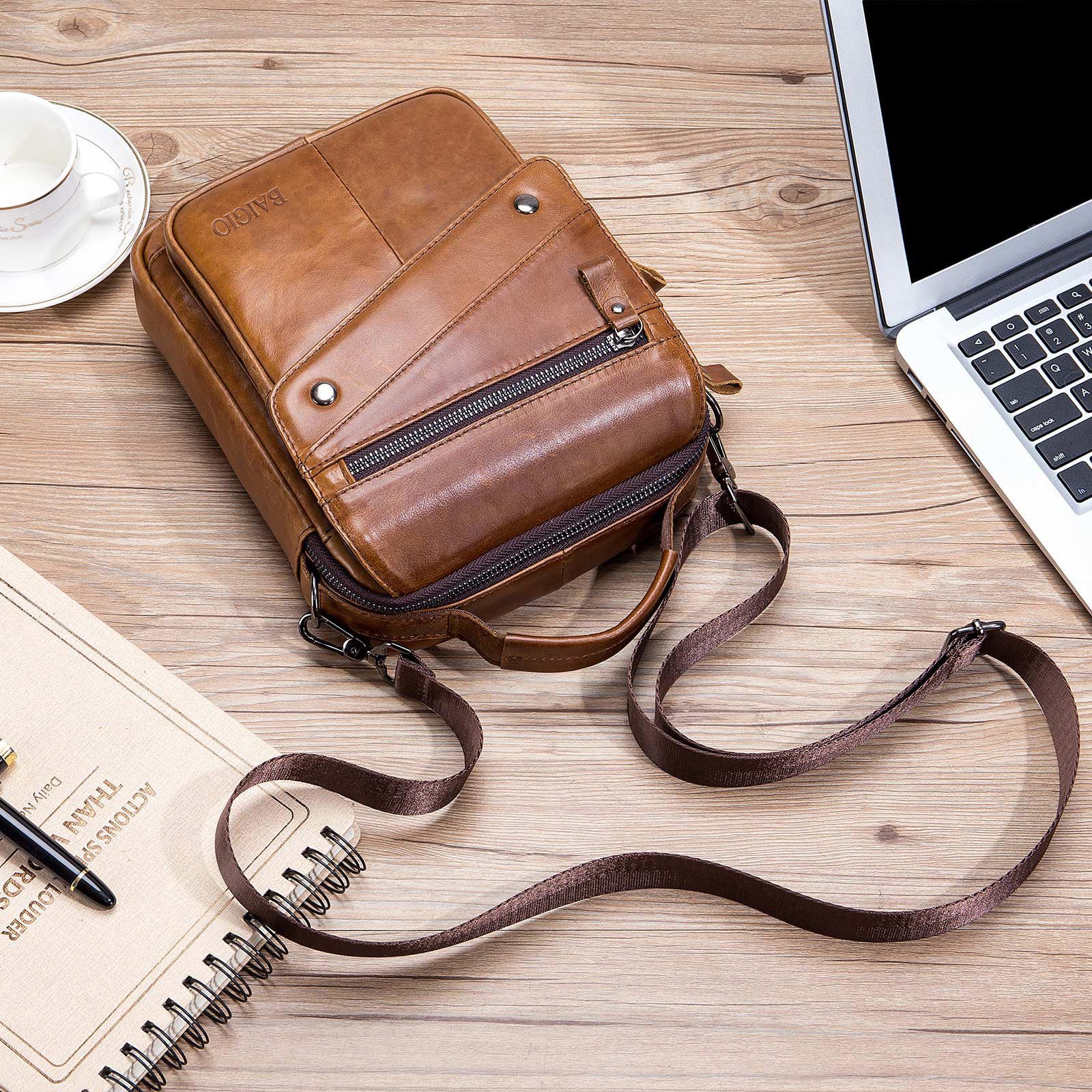 BAIGIO Umhängetaschen Herren Leder Schultertasche für Männer Herrentasche zum Umhängen Handtaschen Crossbody Bag Ledertasche für Arbeit Büro Alltag