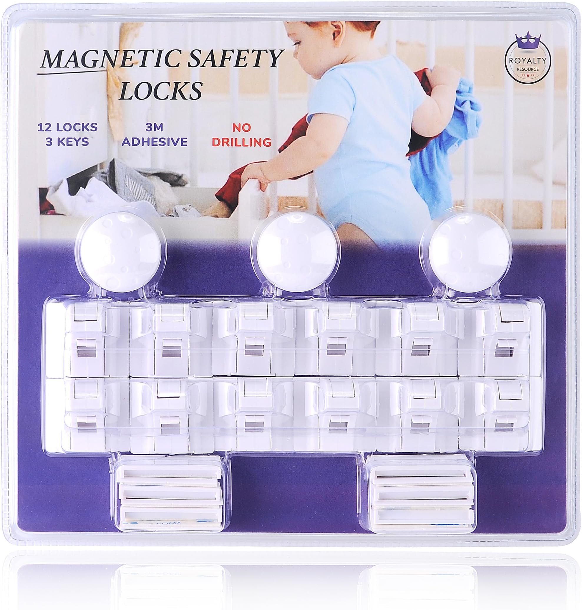 Baby & Child Proof Magnetic Safety Locks for Cabinets & Drawers - 12 Locks with 3 Keys - Heavy Duty 3M Adhesive Locks, Easy to Install, Invisible & Damage Free