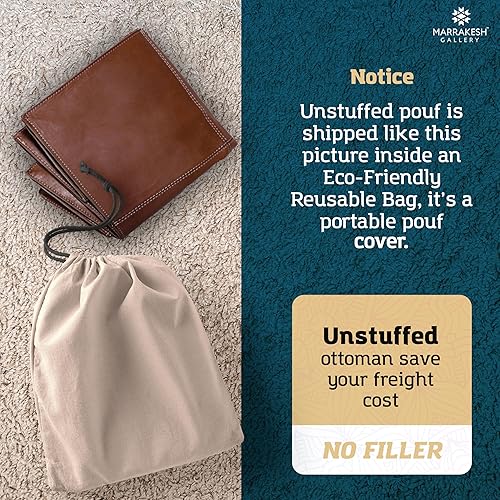 Miniatura 24 de Marrakesh Gallery Funda otomana de cuero - Puf cuadrado marroquí, sala de estar, dormitorio otomano Marrón,Beige Bronceado,Azul,Marrón (Dark