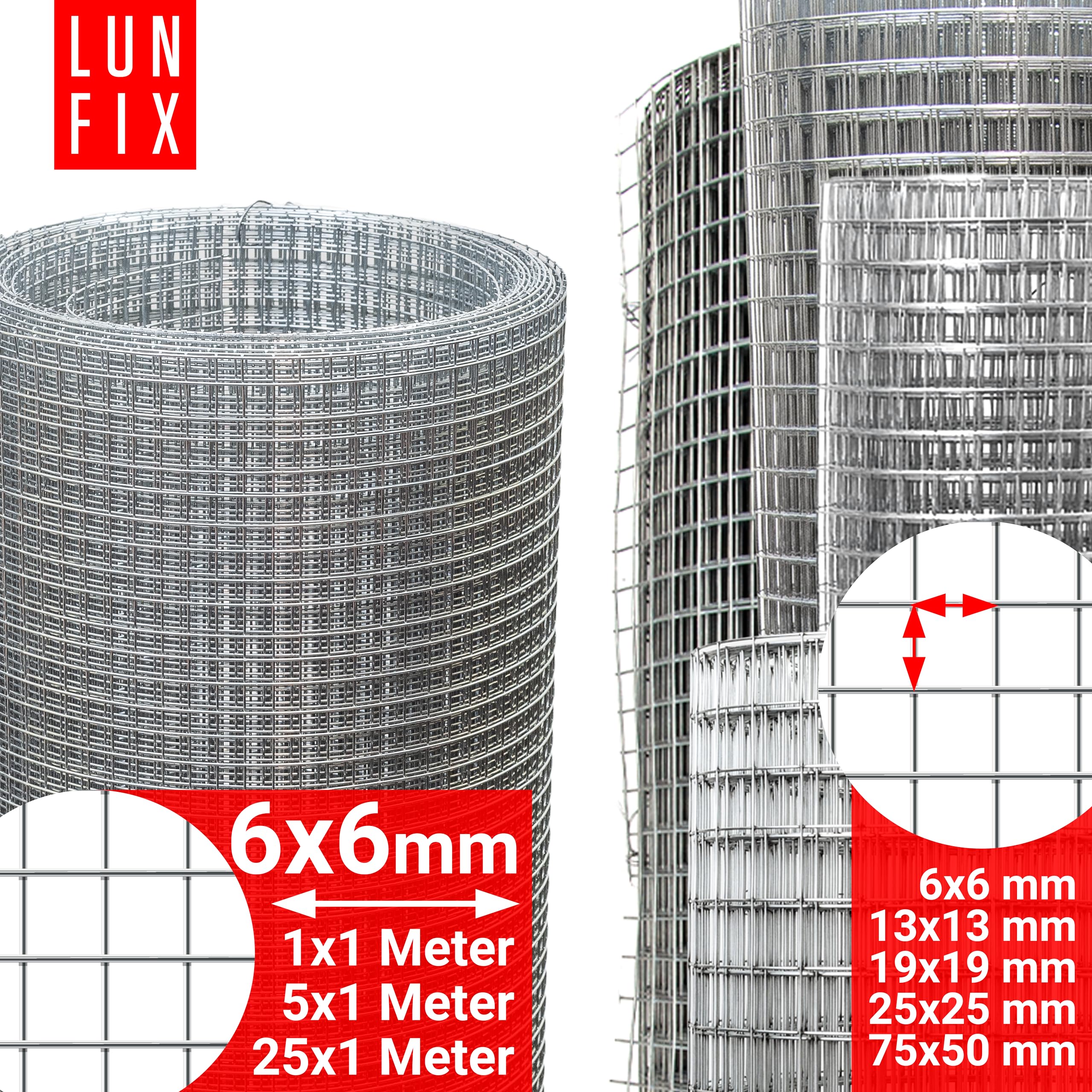 Drahtgitter feinmaschig 6x6 mm 0,65 mm 1x25 m 100x2500 cm Hasendraht | Wühlmausgitter Kaninchendraht Maschendrahtzaun Volierendraht Rödeldraht Kaninchenzaun Metall Hasengitter