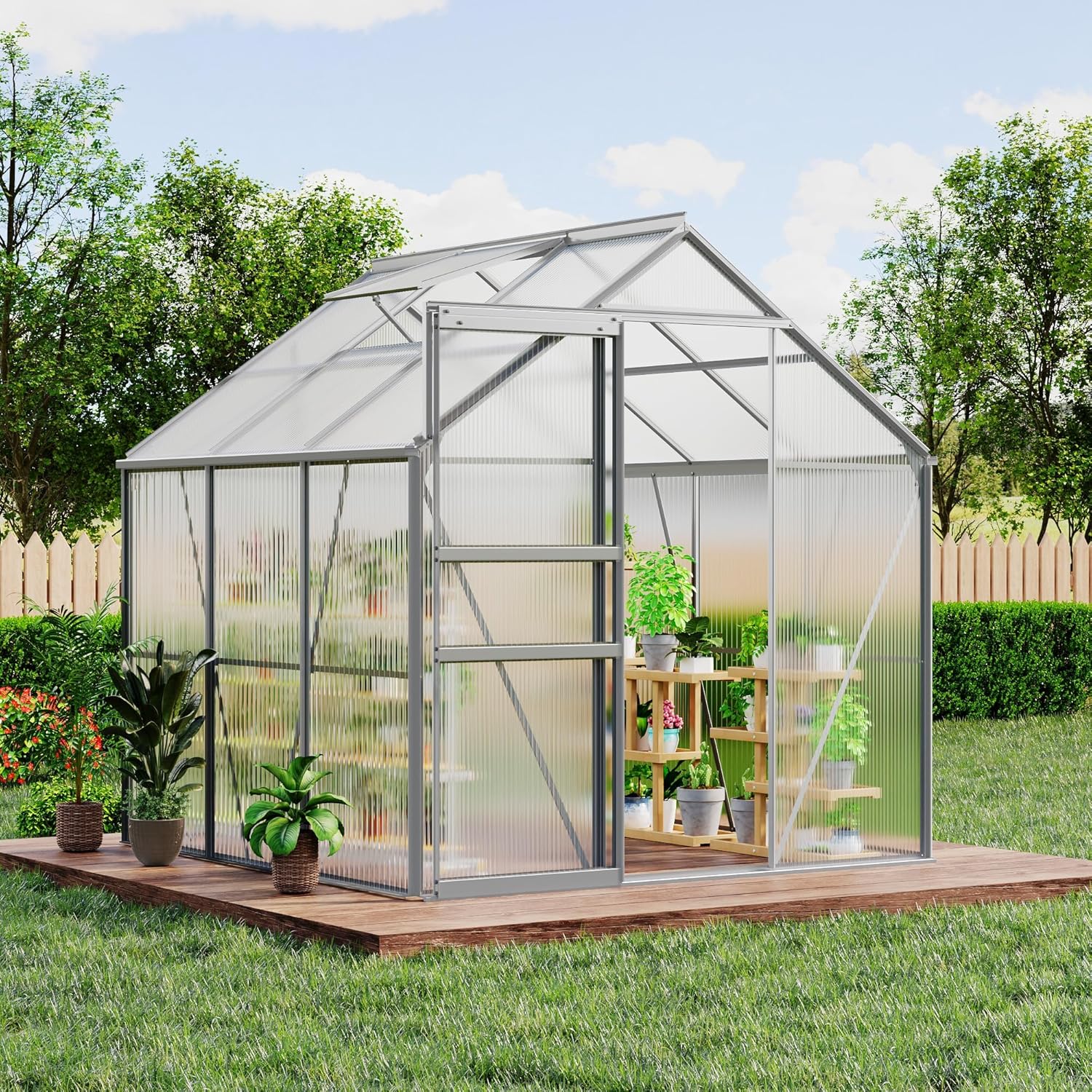 CABIHOME 6x6Ft Greenhouse for Outdoor, Walk-in Greenhouse with Polycarbonate Panels, Heavy Duty Aluminum Frame Greenhouse Kit, Adjustable Roof Vent & Large Interior, Green House for Backyard, Green