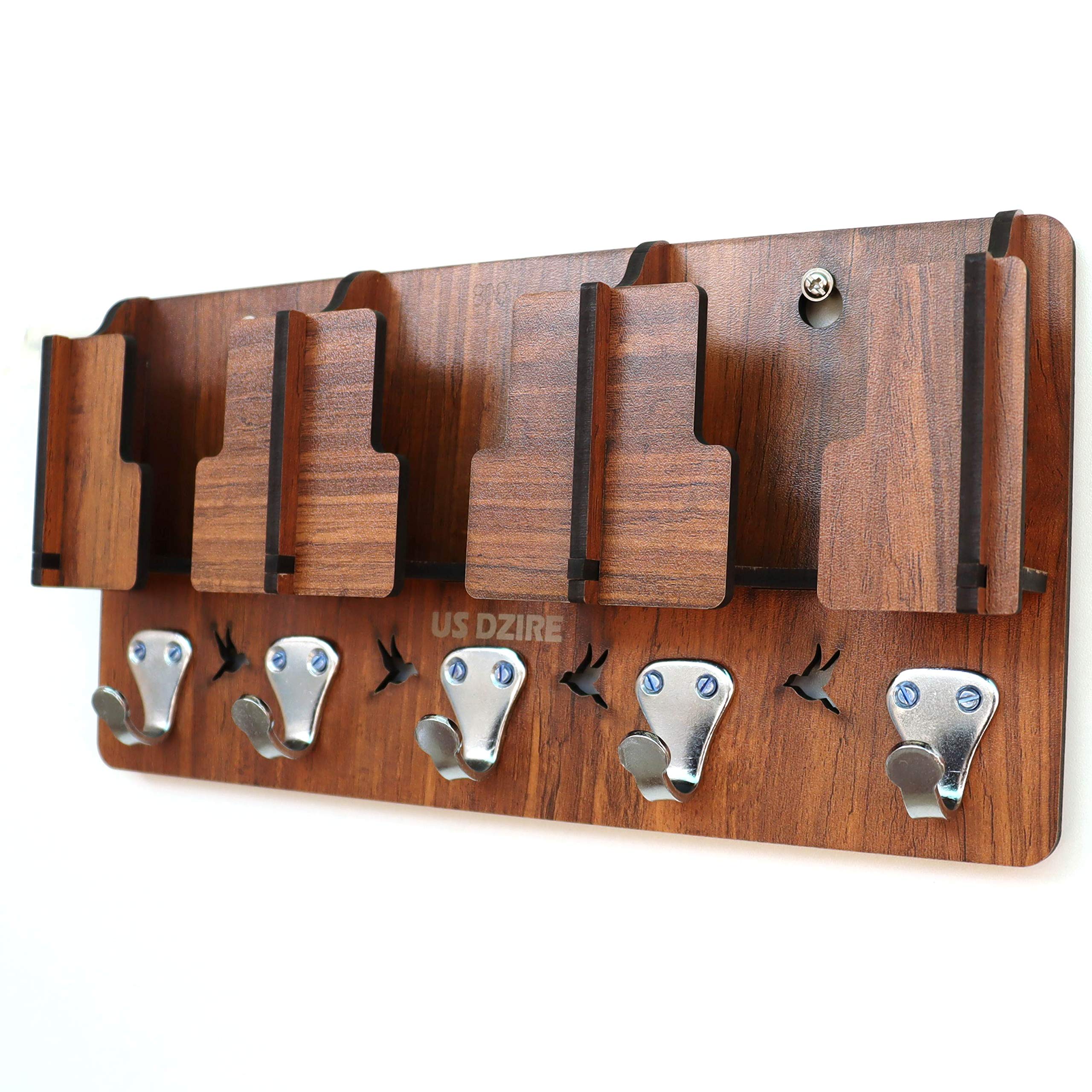 Wooden Key Holder with Charging Stand - Wall Mount Organizer -6