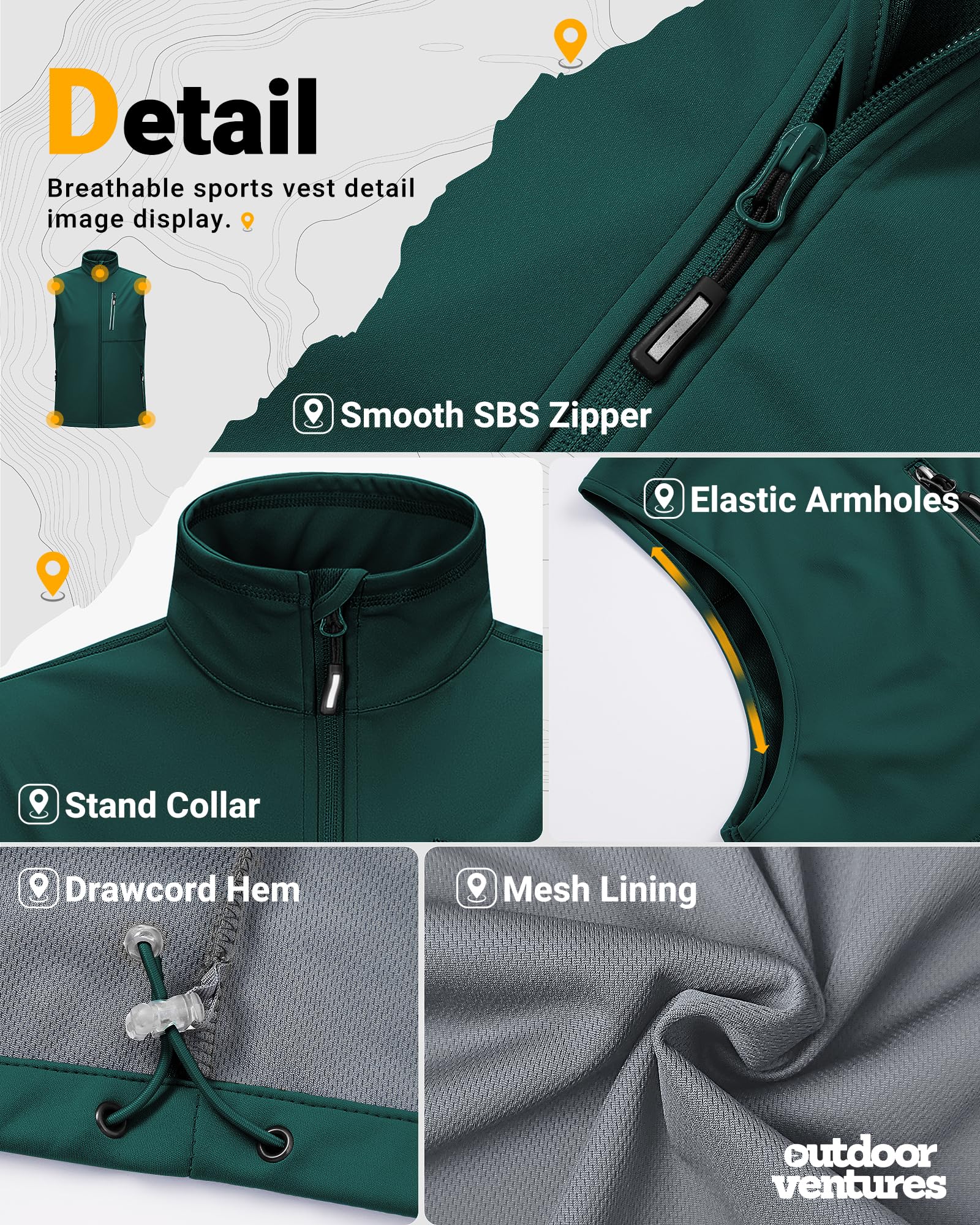 Outdoor Ventures Gilet softshell pour homme - Veste de cyclisme imperméable coupe-vent sans manches - Fermeture éclair intégrale - Respirant