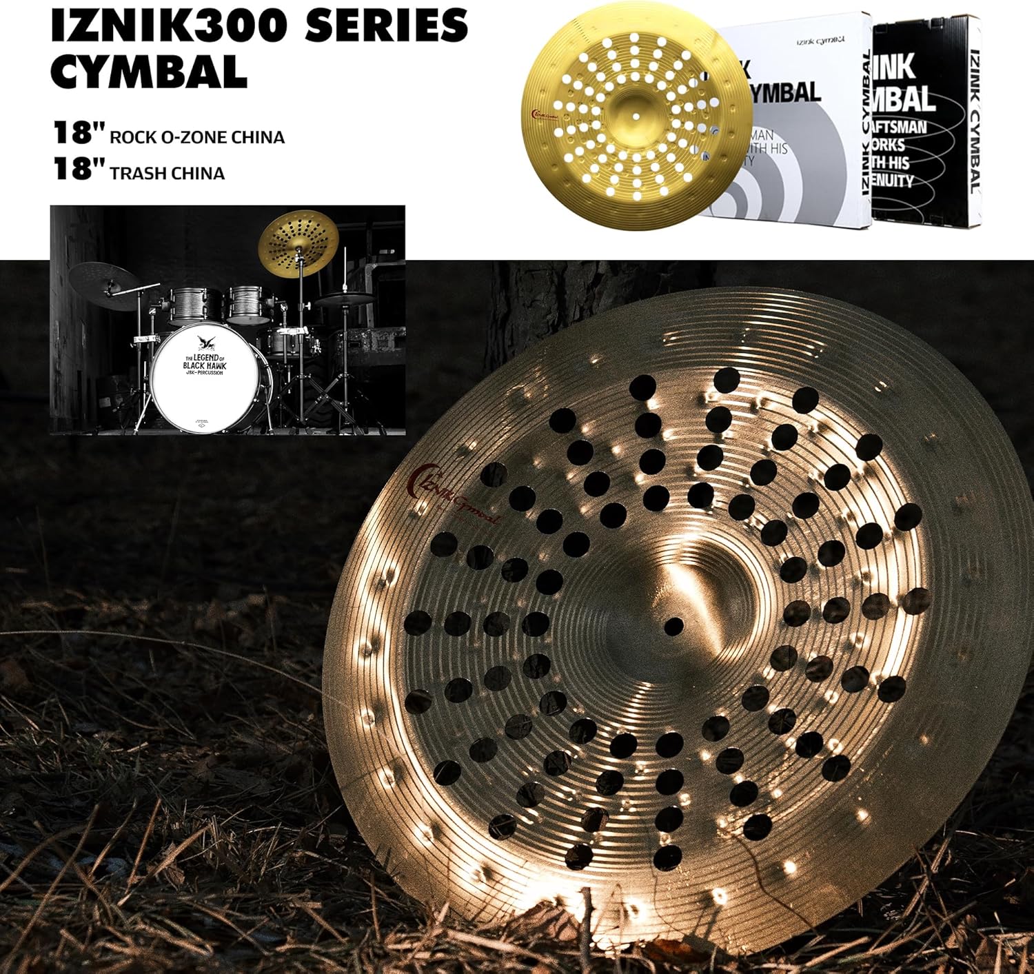 18'' Trash China Cymbal with Holes, Professional Special Effects Cymbal for Drum Set, Deep, Dark Tone & Quick Decay, Durable Alloy, Ideal for Rock, Metal, & Jazz