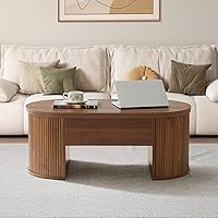 Vista 3 de QHITTY Fluted Coffee Table with Lifting Top, Oval Wood Lift Top Coffee Table with Hidden Compartment, Mid Century Pull up Center Tables for Living
