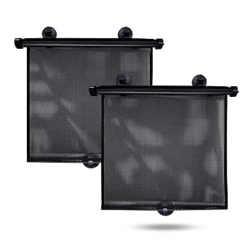 EcoNour Car Side Window Sun Shade (2 Pack) | Retractable Roller Sunshade for Kids | Baby Car Window Shades for UV and Sun Glare Protection | Baby Travel Accessories (15"x17")