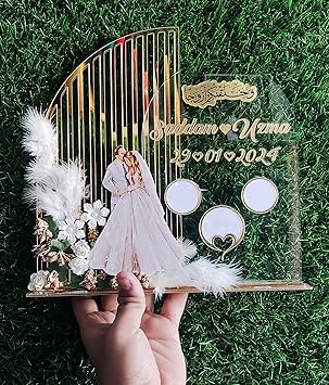 Inventoo Personalised Couple Thumb Impression Acrylic | Best for Marriage, Engagement, Wedding, Anniversary Finger Print Gift with Photo & Text | Golden Metal Design