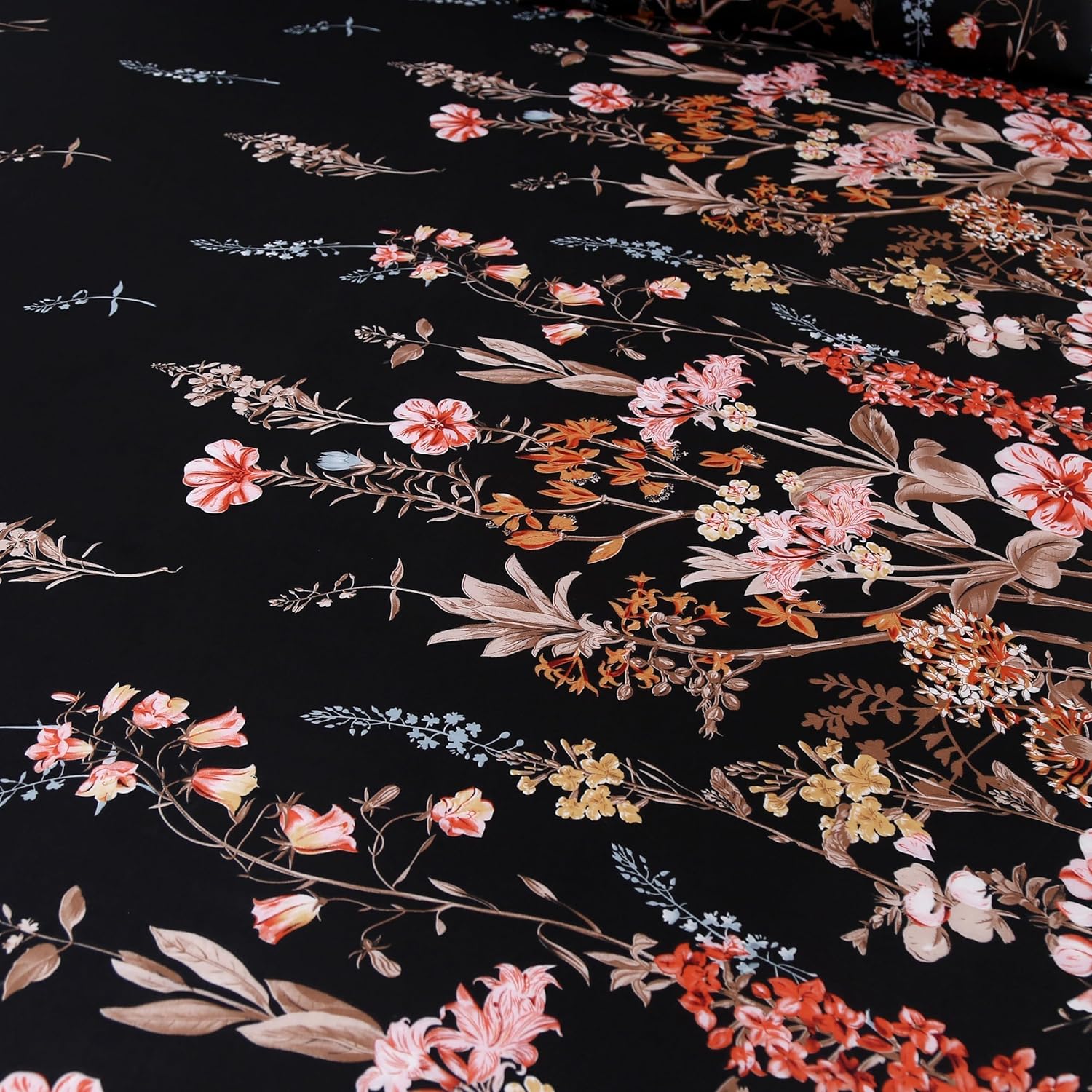 MAG 3pcs Black Floral Full Bed Sheet,Microfiber Flower Bedding Sheet Set,Boho Full Size Bed Sheets with1 Fitted Sheet and 2 Pillowcases,14 Inches Deep (Black, Full) - Image 5