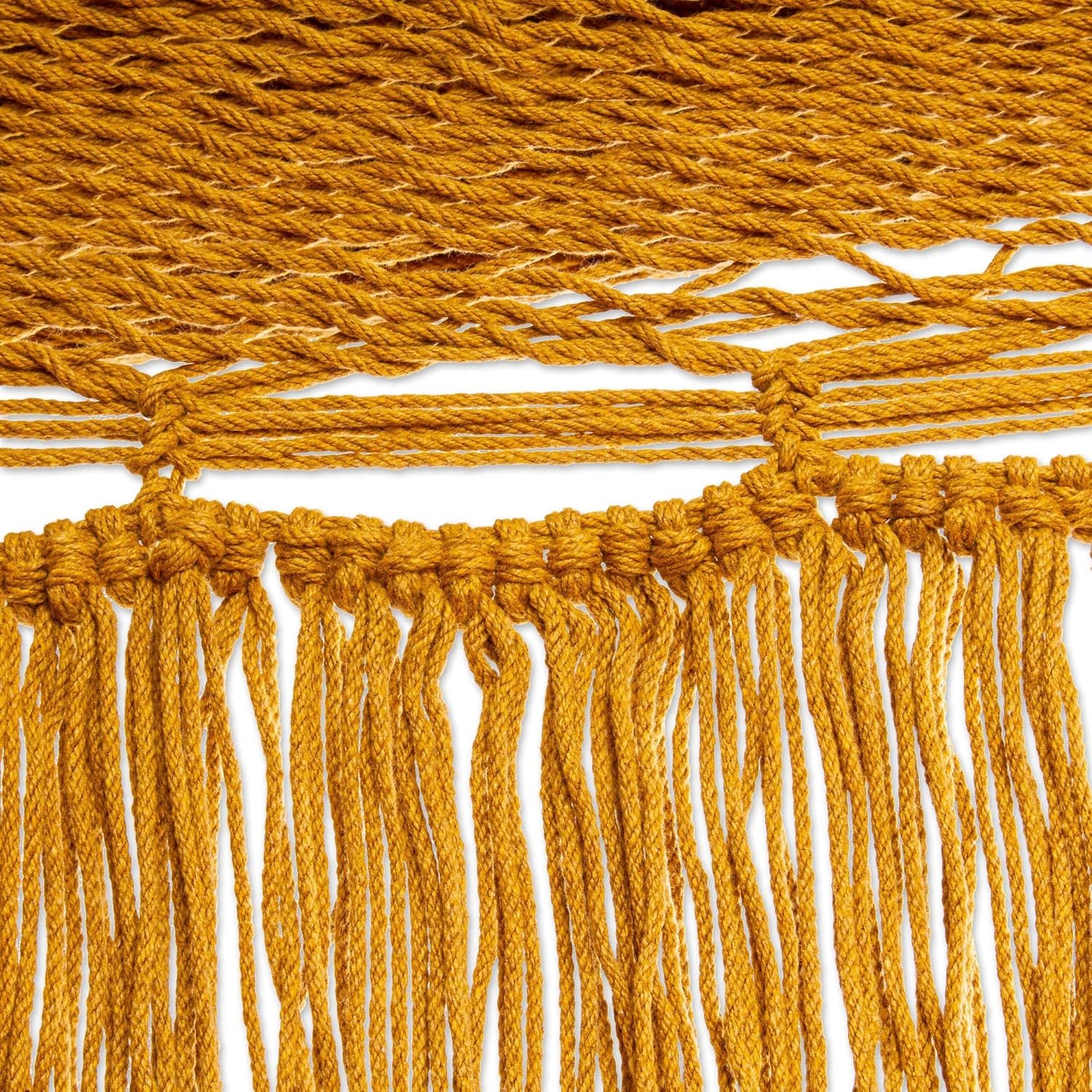 NOVICA Artisan Handmade Cotton Rope Hammock Fringed Amber Yellow from Mexico Double Solid Tropical Decor [Bed Size 75in L x 79in W Total Length 142in L Fringe 15.75in L] ' Amber Cascade' Double