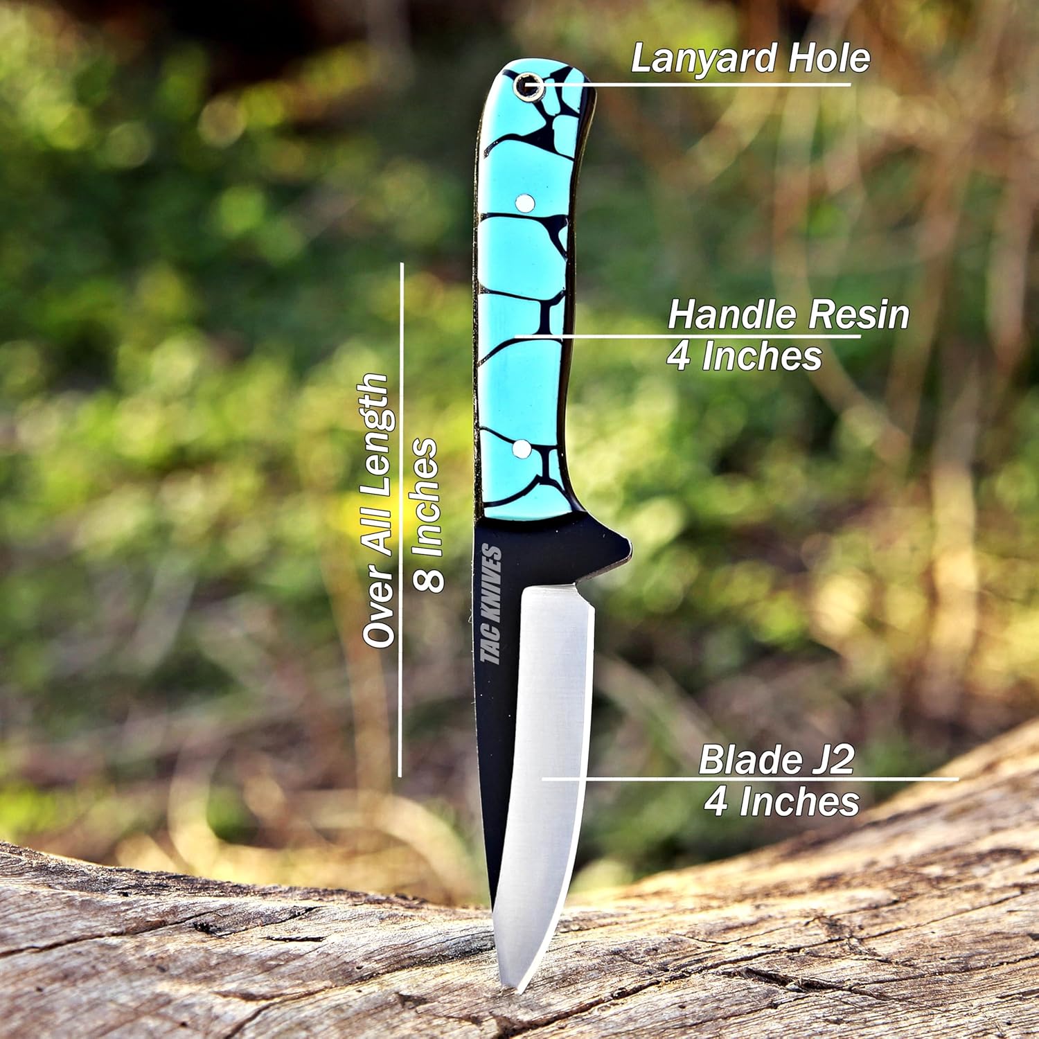 TAC KNIVES 7" Fixed Blade EDC Knife with Sheath - Damascus Steel Hunting Knife - Full Tang - Bone Handle - Pancake Carry Leather Sheath Snug Fit (RESIN 304)