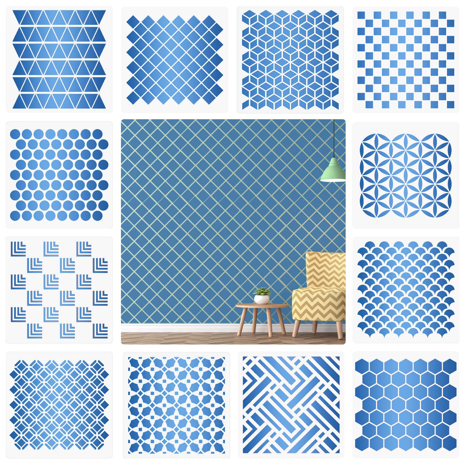 Buy 12 Pieces Geometric Stencils 12 Inch Geometric Art