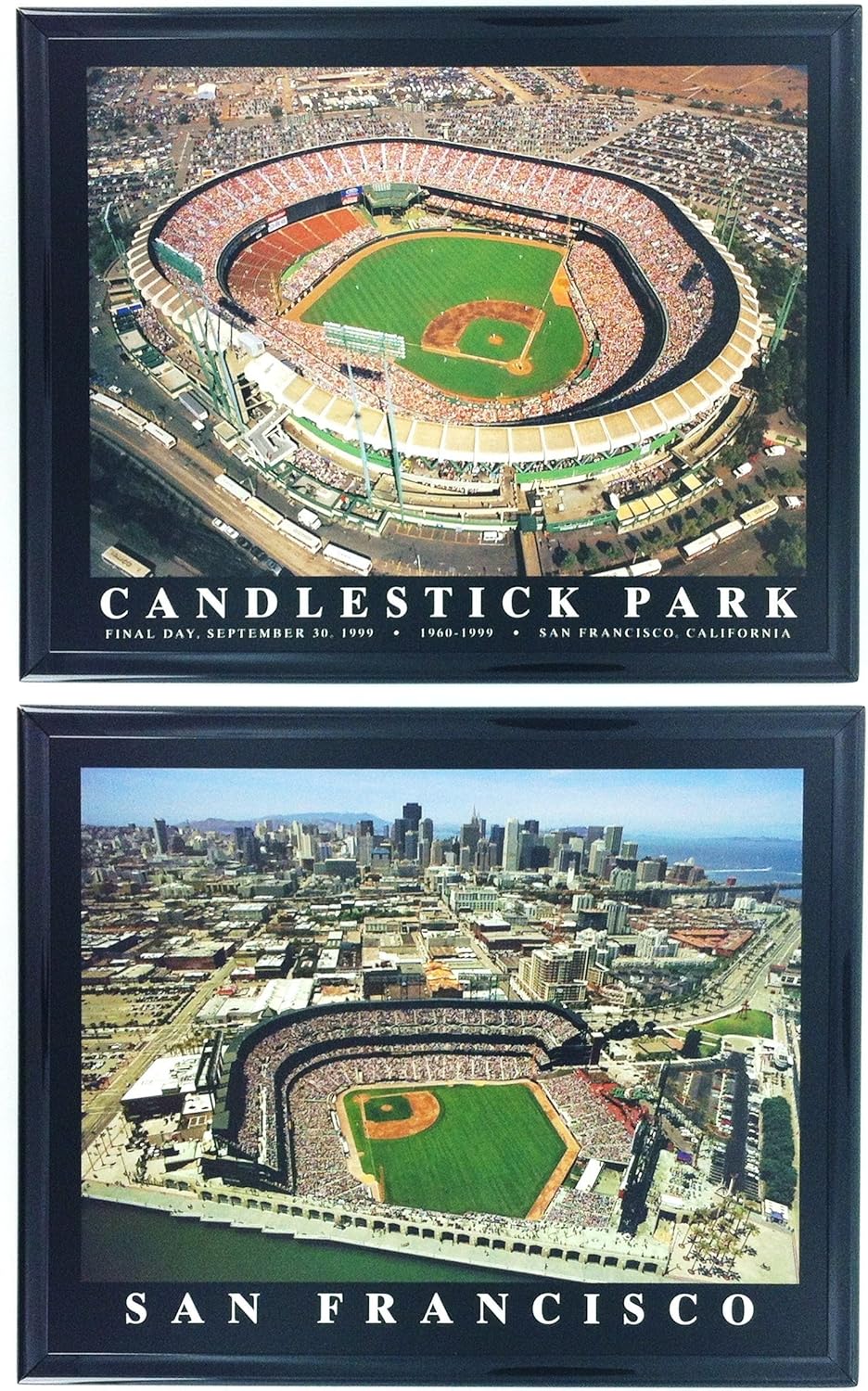San Francisco Giants Candlestick Park Final Game and AT&T Park - Set of 2 Framed Lithographs of Dramatic Aerial Photos - Treasured Collector Items and Unique Gift!