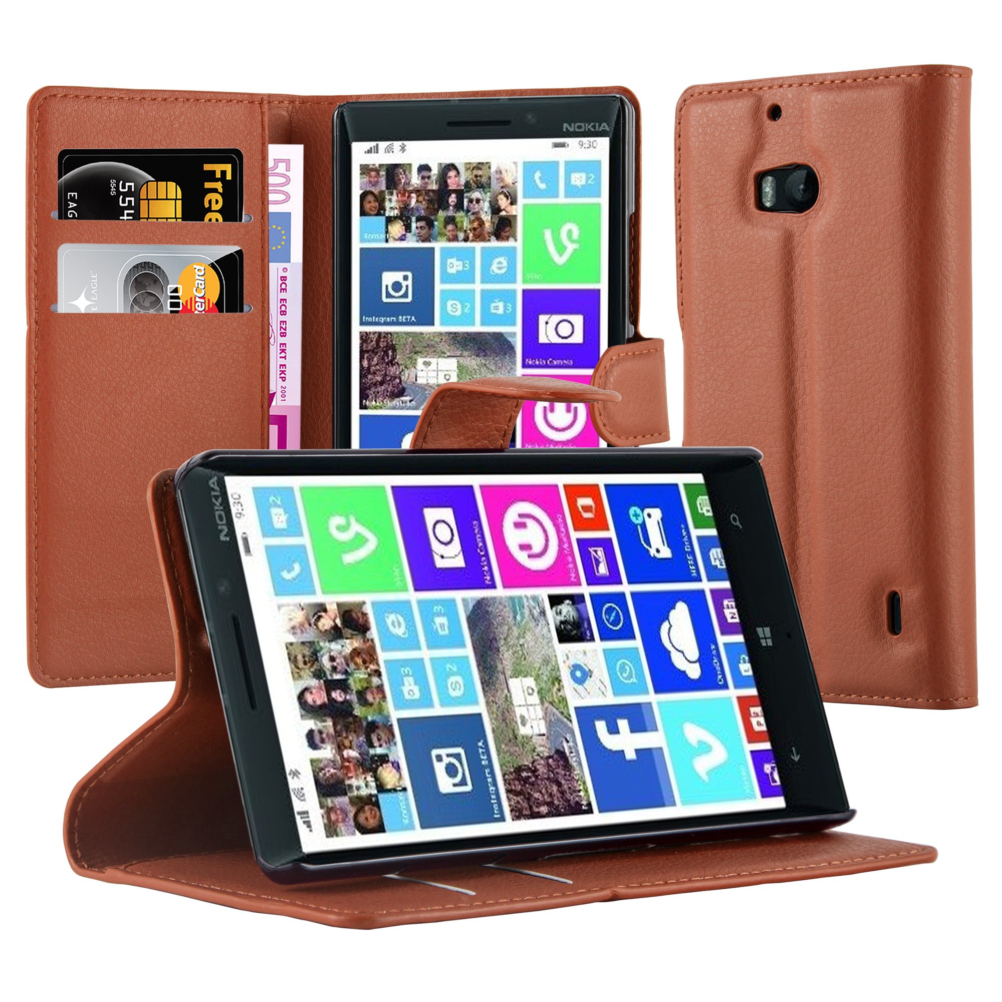 Book Case Compatible with Nokia Lumia 929/930 in Saddle Brown - with Magnetic Closure, Stand Function and Card Slot - Wallet Etui Cover Pouch PU Leather Flip