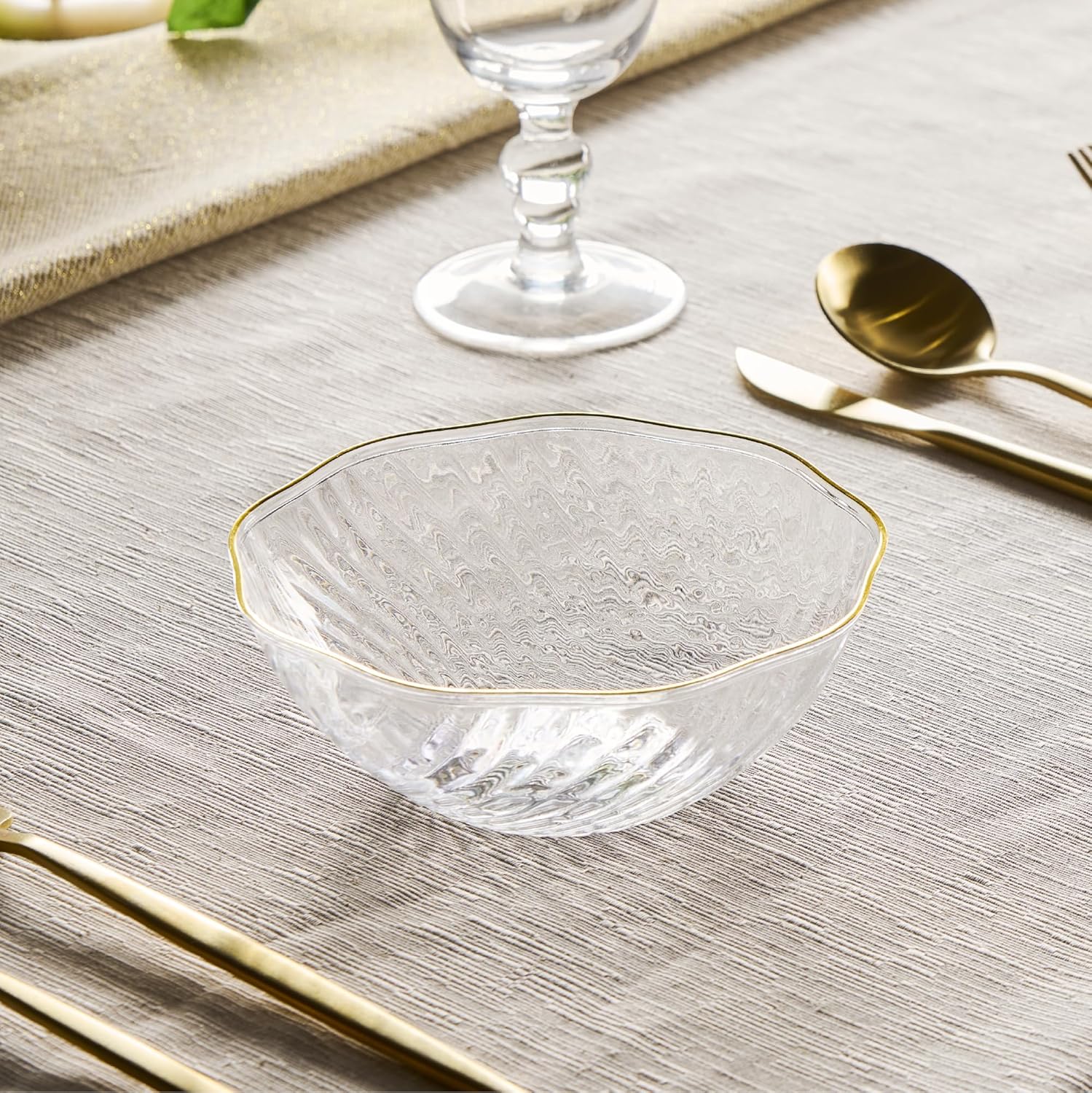 PLASTICPRO 30 Pack Elegant Plastic Plates 14 ounce Bowls Clear with Gold Rim Spiral Design Disposable Plastic Dinner Bowls - Image 2