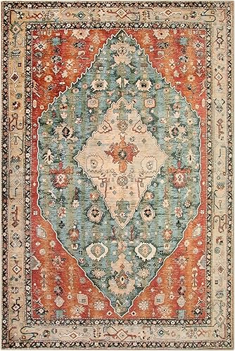 Miniatura 223 de Lahome Tapete tribal bohemio, pequeño, suave, antideslizante, lavable, de pelo corto, para piso en puerta, interior, entrada, baño, silla, Verde