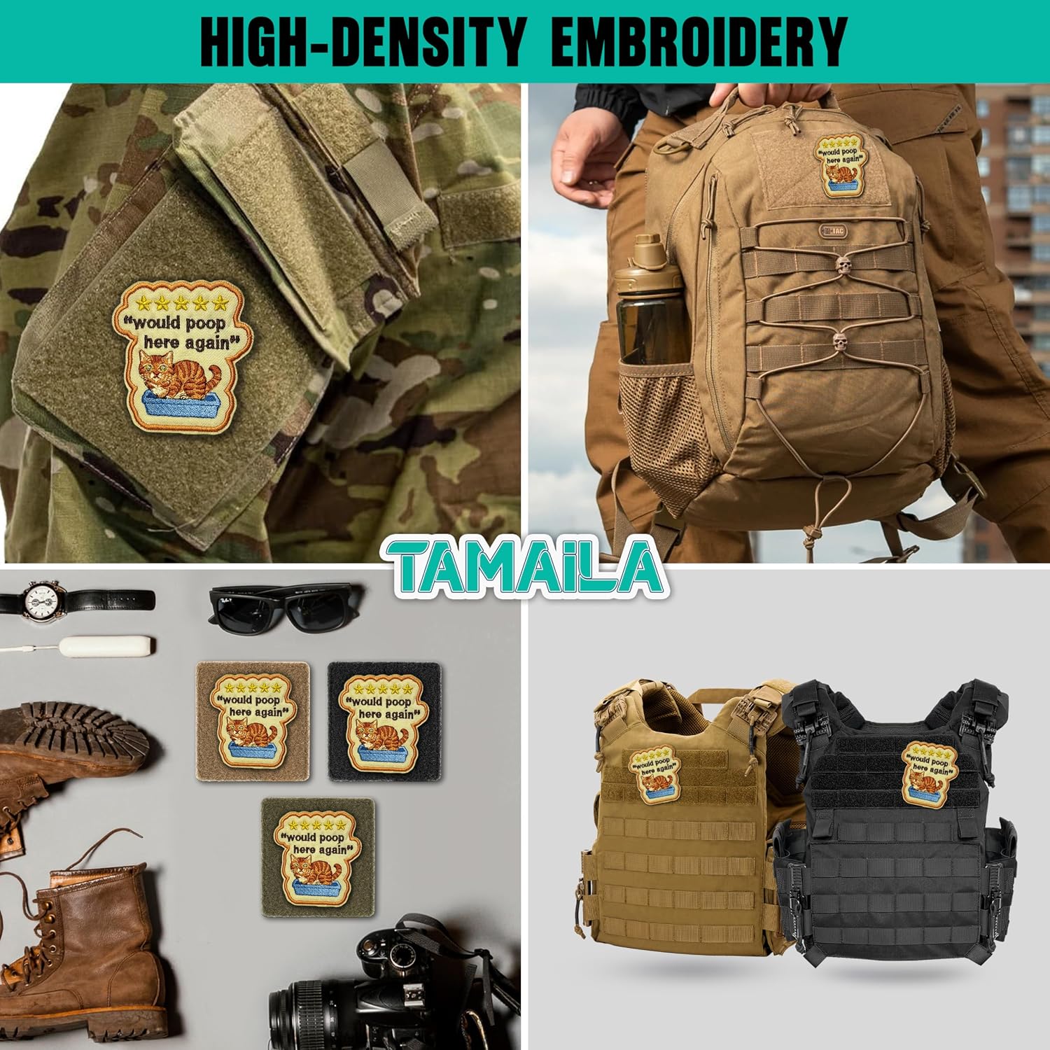 Would Poop Here Again Patch 3 Inches Funny Cat Meme Cute Animal Toilet Humor Hook and Loop Embroidered Patches for Backpack Vest Dog Harness Military Uniforms Gifts for Mom Dad image 4