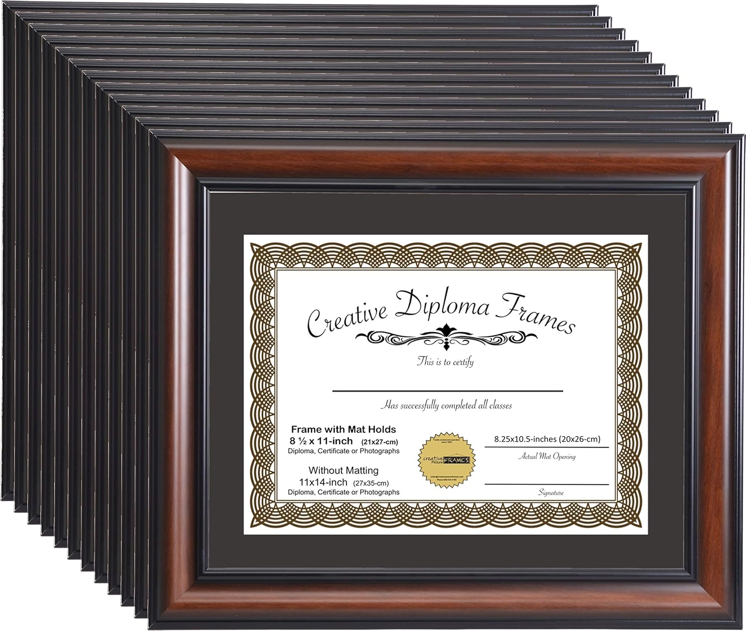 Creative Picture Frames 8.5x11 Diploma Frame This 11x14-inch Eco-Walnut includes Black Matting Holds 8.5x11-inch Media, with Installed Hangers for either Orientation