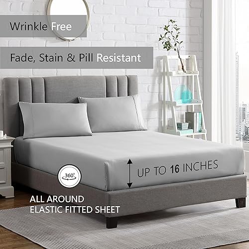 Miniatura 4 de American Home Collection Juego de sábanas y fundas de almohada extra suaves de 4 piezas, transpirable, resistente a las arrugas, la decoloración y