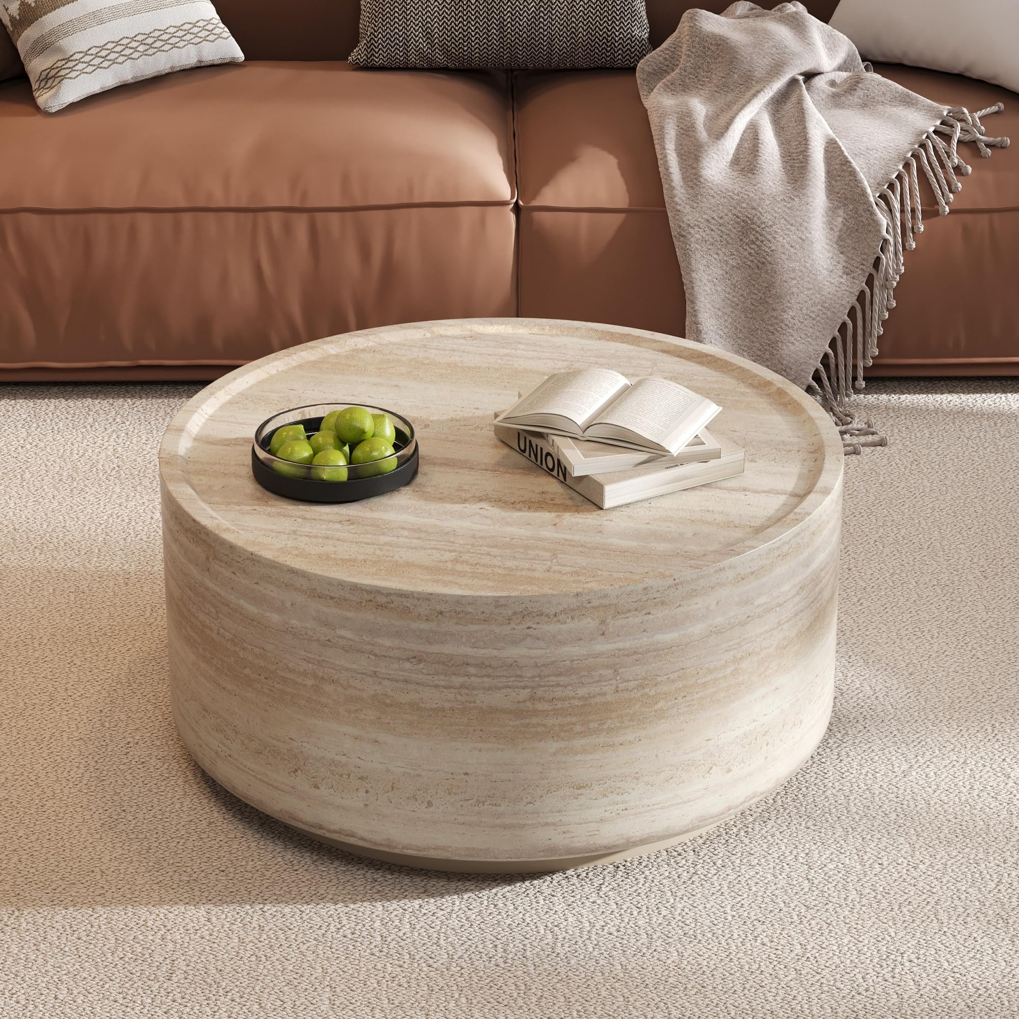 Best Round Marble Coffee Tables for 2026 3 Merax 27.5' Round Coffee Table with Faux Luxury Marble Look, Drum Small Center T — product photo