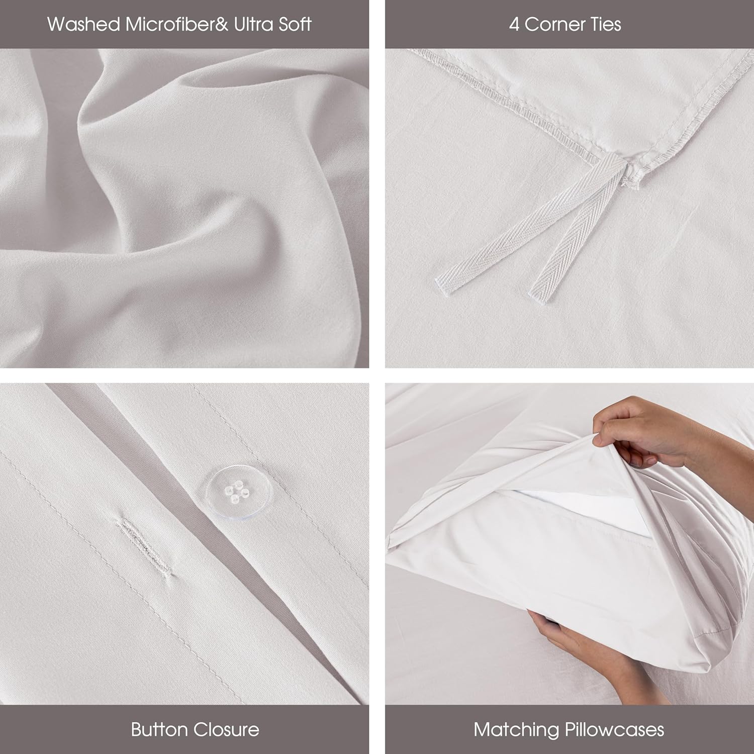 Super Soft Washed Queen Duvet Cover Set, 3 Piece Prewashed Microfiber Cotton-Like Bedding Set, White Duvet Cover 90x90 with Button Closure, 2 Pillow Shams for All Seasons,Comforter Not Included - Image 6