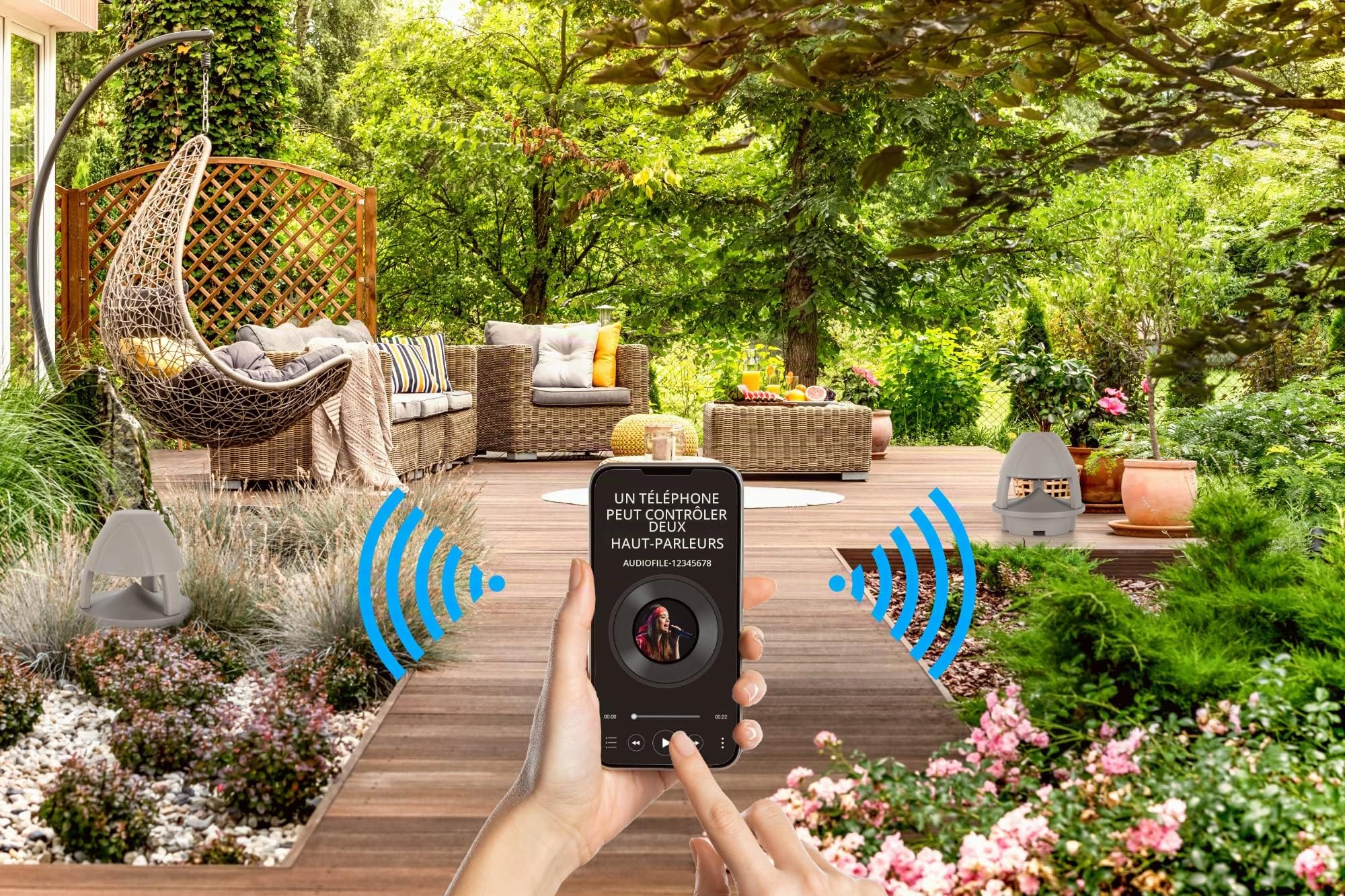 McGrey WPL-660GY BT Paire d'Enceintes Extérieures 360° - 2 Enceintes Jardin Actives 2 Voies - Portée Bluetooth® env. 10 mètres - Diffusion sonore à 360° - Résistantes à l'eau et aux UV (IP56) - Gris