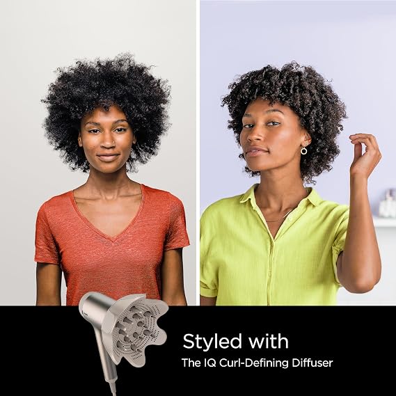 Shark HD113BRN Hair Blow Dryer HyperAIR Fast-Drying with IQ 2-in-1 Concentrator and Curl-Defining Diffuser Attachments, Auto Presets, Ionic, Styling Tools, No Heat Damage, Extendable Prongs, Stone