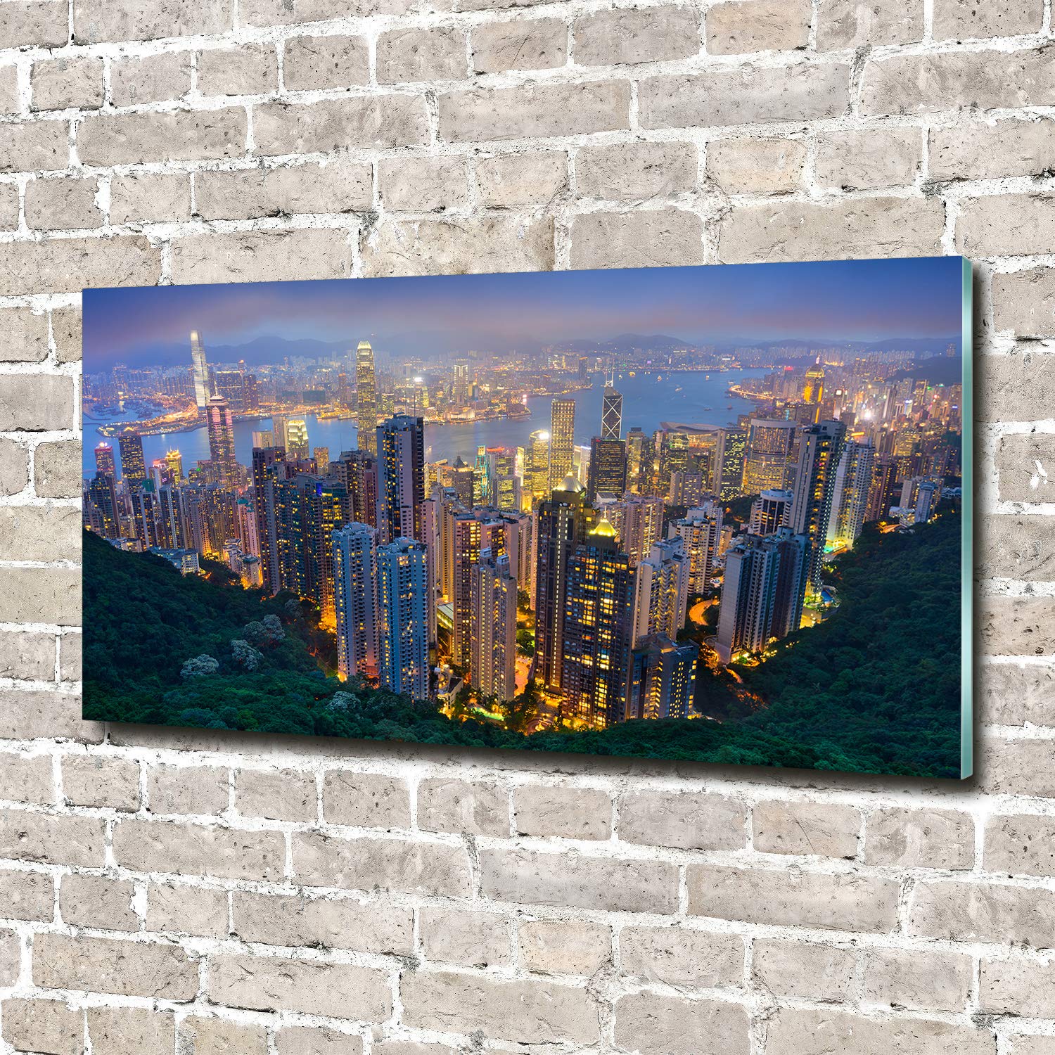 Tulup Peinture sur Verre trempé 140x70 décoration Murale Tableau Image - Hong Kong De Nuit