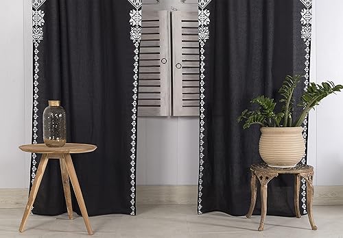 Miniatura 5 de Madhu International Juego de 2 cortinas bohemias  Cortina india de algodón hecha a mano  Cortina con bolsillo para barra  Panel de cortina de