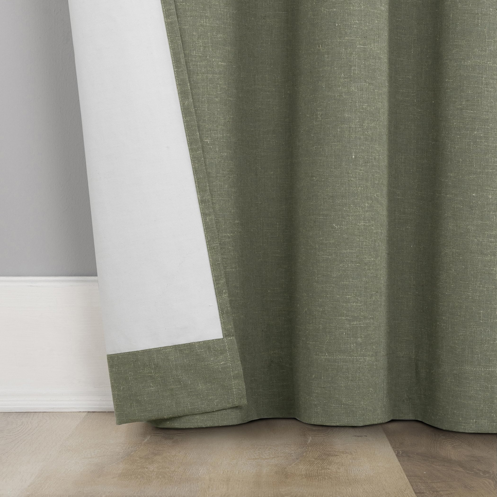Sun Zero Treviso Panneau de Rideau en Lin mélangé avec Fermeture magnétique 100% occultant avec Languette arrière, 101,6 x 243,8 cm, Vert Mousse