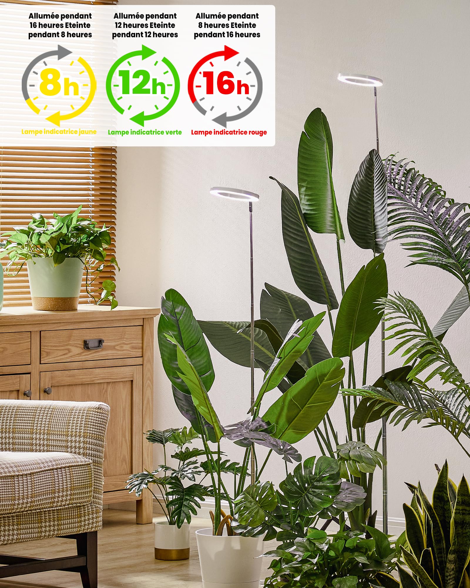 Lampe de croissance pour plantes,LED spectre complet,réglable,Timer auto,10W,idéal grandes plantes,Blanc,2PCS