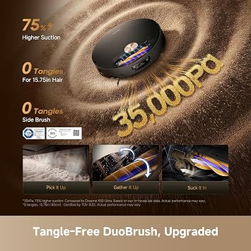 DREAME X60 Max Ultra Complete Robot Vacuum and Mop, Upgraded from X50 Series, 3.13in (7.95cm) Ultra-Thin Design, 35,000Pa Suction, Self Emptying&Refilling, Mop Self-Cleaning, 280+ Obstacle Avoidance