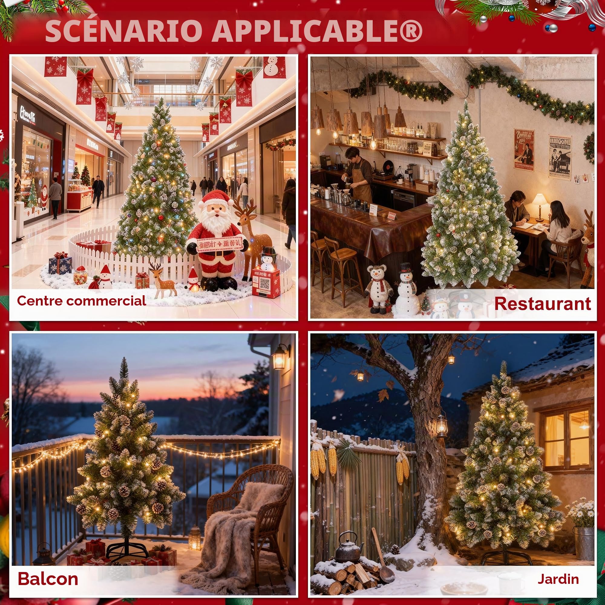 UISEBRT 120cm Sapin de Noël Artificiel Lumineux - Arbre de Noël avec LED, Support en Métal, Sapin Artificiel en PVC avec Effet Neige et Pommes de Pin, pour Décoration de Noël, Vert