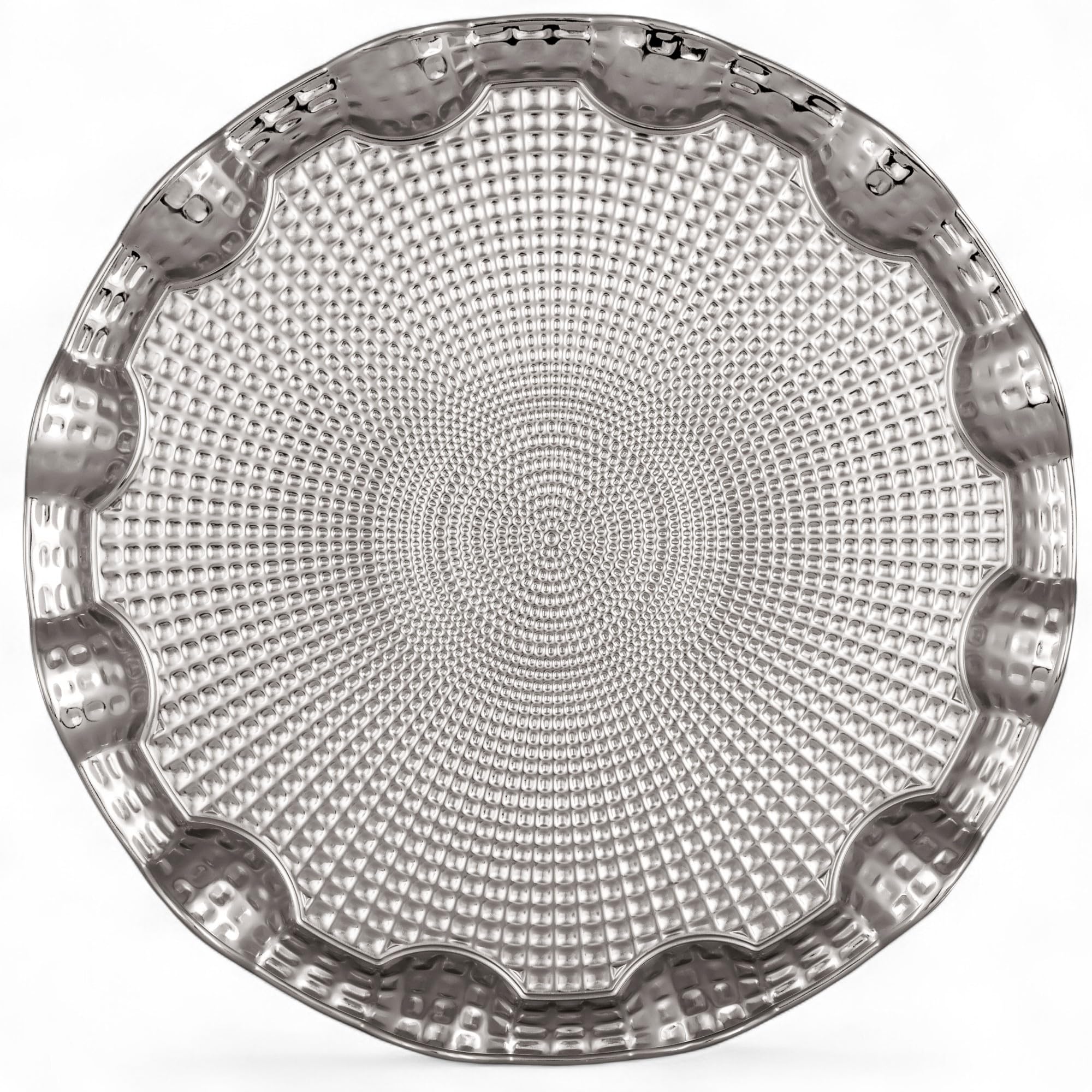 Alisveristime Rundes Serviertablett aus Metall für 6 Personen, Ottomanen-Motiv, (35,1 cm Durchmesser, 496 g) (Silber)