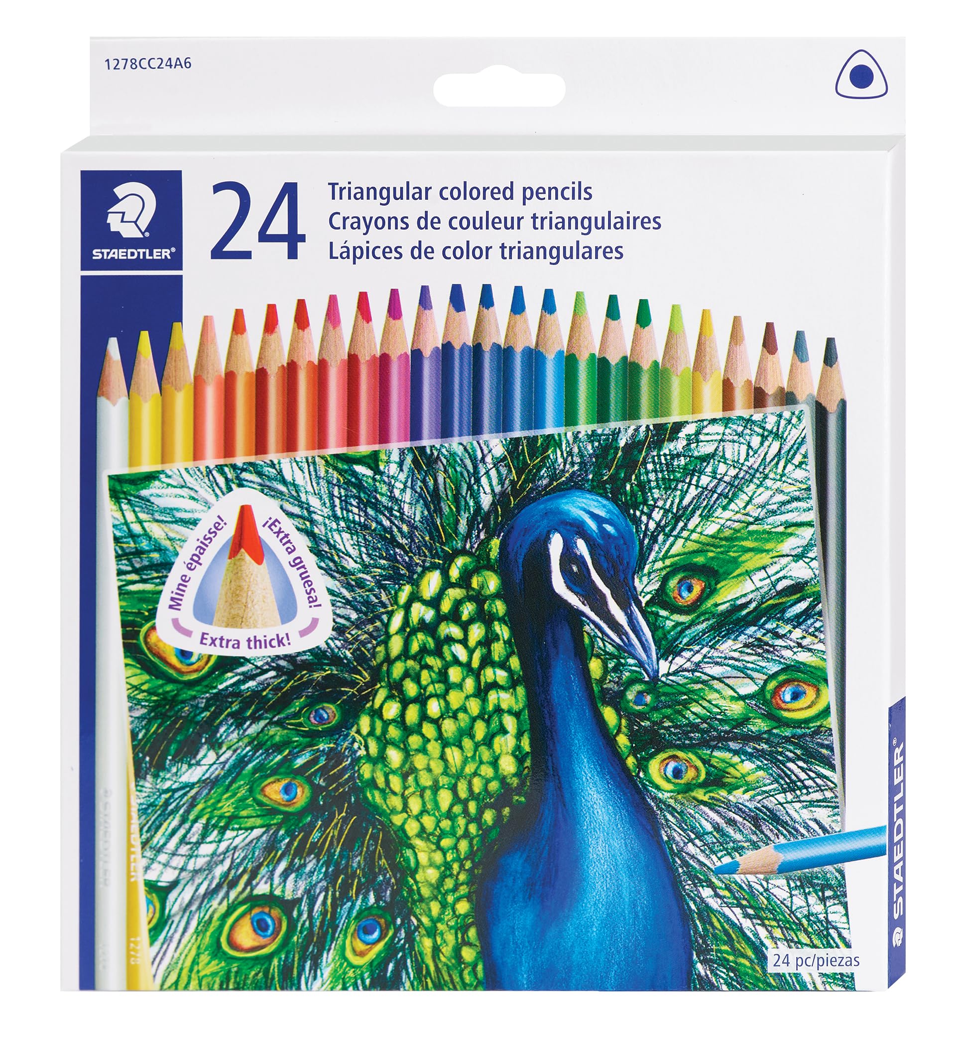 Crayons de couleur Staedtler Mars 24 couleurs à mine incassable et forme triangulaire anti-fatigue