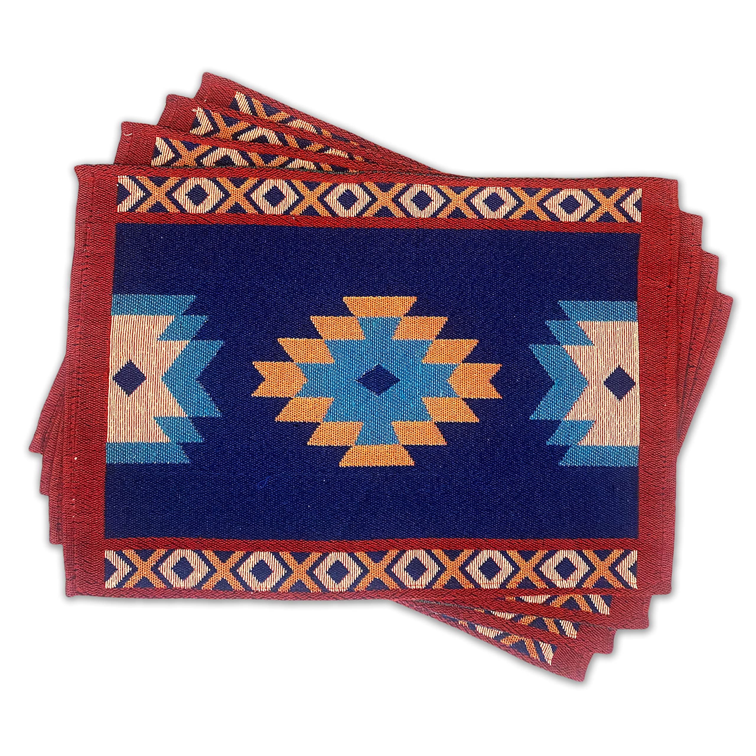 Royal Blue Tribal Placemats (Set of 4) (13" x 19") Woven Placemats Mexican Modern Tapestry for Dinner Table Mats 19 inches