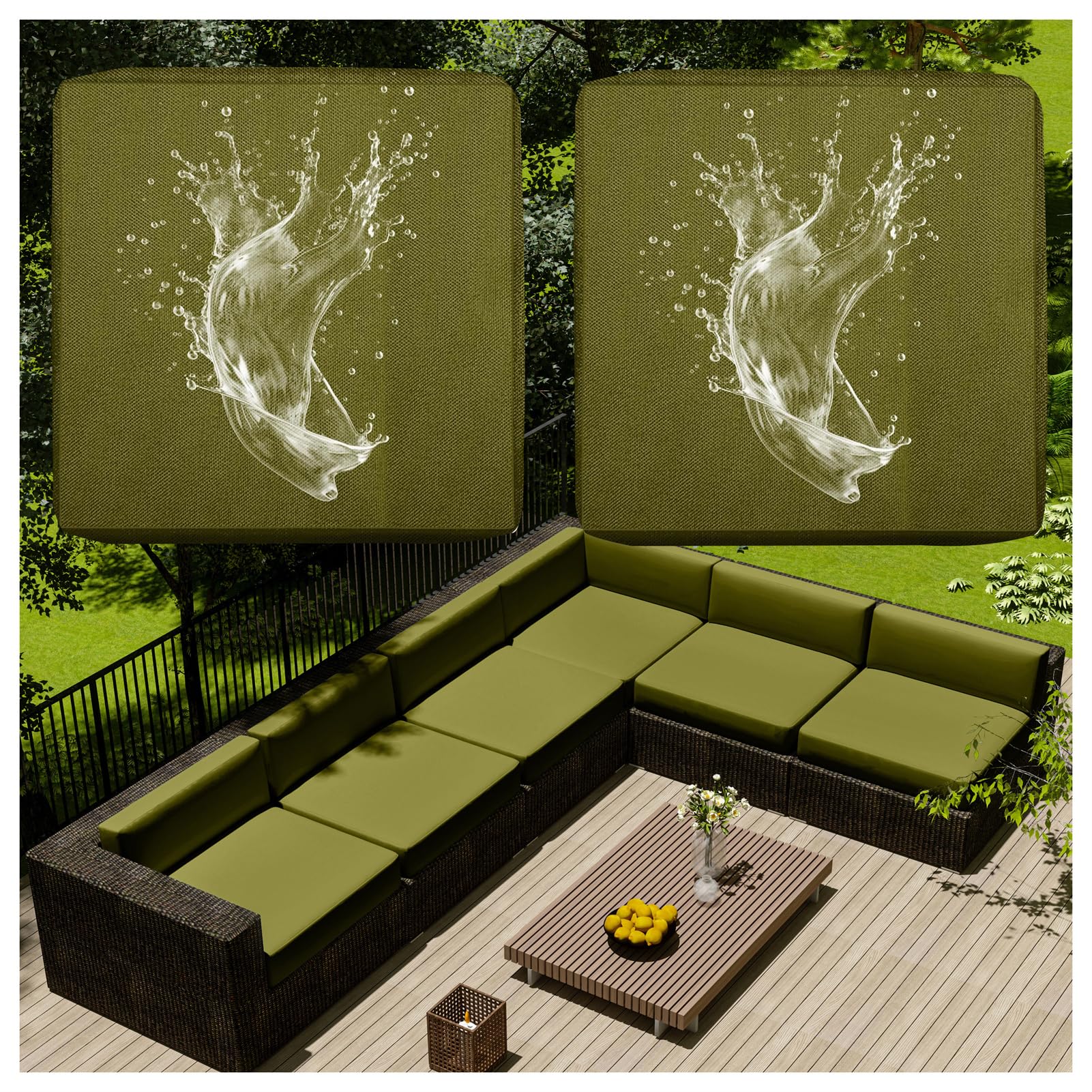 1/2/4 Pcs Patio Cushion Covers Waterproof – Outdoor Rattan Furniture Cushion Replacement Slipcovers with Zipper for L-Shaped Garden Sofa or Corner Couch (Green gray,150x45cm 2 pcs)