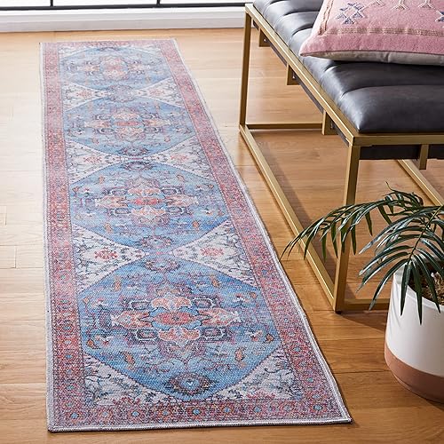 SAFAVIEH Serapi Collection - Alfombra de pasillo de 2 x 9 pies, diseño bohemio chic, no desprende pelusa, lavable a máquina y antideslizante, ideal