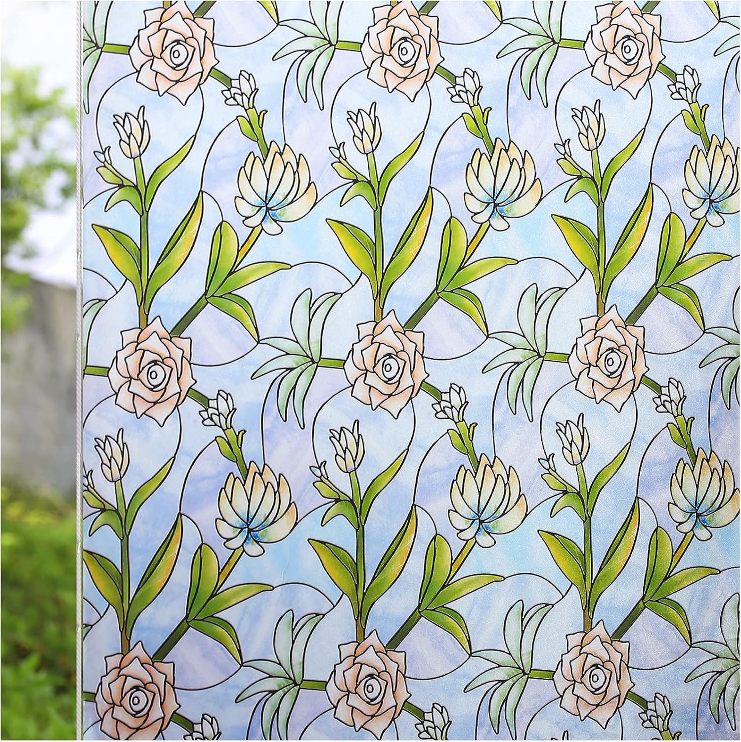 CottonColors Stained Glass Window Film - 35"x78", Decorative Privacy Film, Heat Blocking, Static Clings, Suncatcher Window Clings