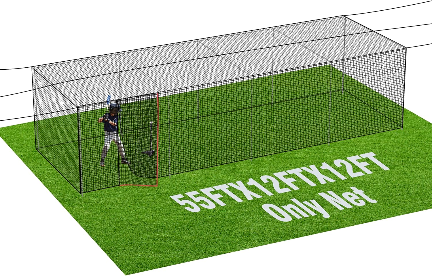Baseball Batting Cage Nets,20‘L/ 35'L/55'L/70'L Baseball and Softball Cage Netting, Enclosed HDPE #42 /#45 Netting Batting Cages for Backyard and Indoor (NET ONLY)