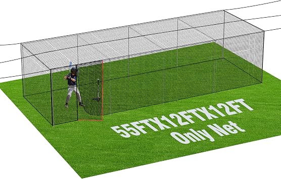 RIIFRILY Baseball Batting Cage Nets,20 L/ 35'L/55'L/70'L Baseball and Softball Cage Netting, Enclosed HDPE #42 /#45 Netting Batting Cages for Backyard and Indoor NET ONLY
